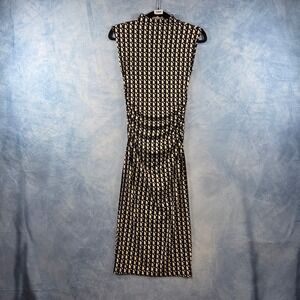 HM Womens Geometric Print Ruched Mock Neck Midi Bodycon Dress Black Cream XS